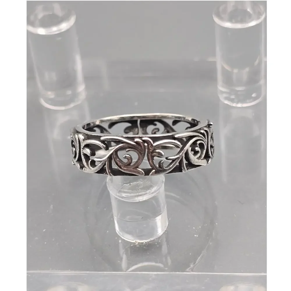 925 Sterling Silver Openwork Scroll Floral Ring Vine Band Women's Size 6-9
